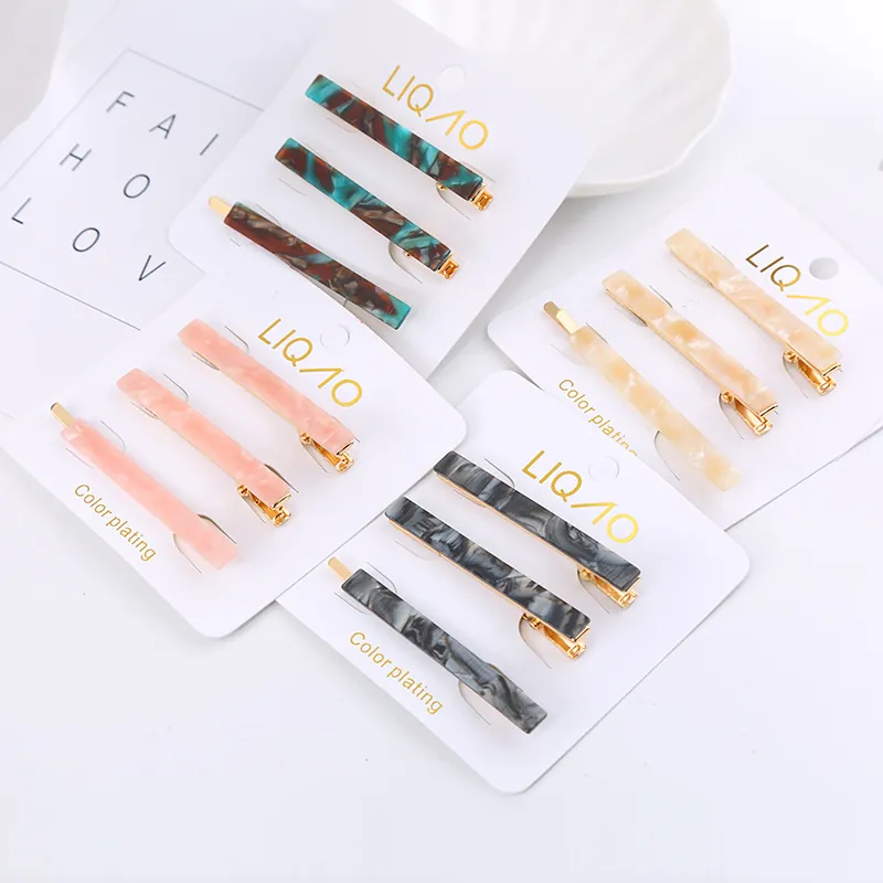 Fashionable Rectangular Acetate Hair Clips With Alloy Metal Base Marble Texture Hairpins For Women Everyday Hair Accessories