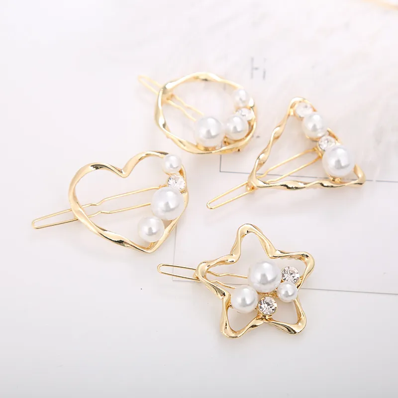 Elegant Gold Alloy Geometric Hair Clip For Women Decorated With Faux Artificial Pearl And Rhinestone Minimalist Korean Style Daily Accessories