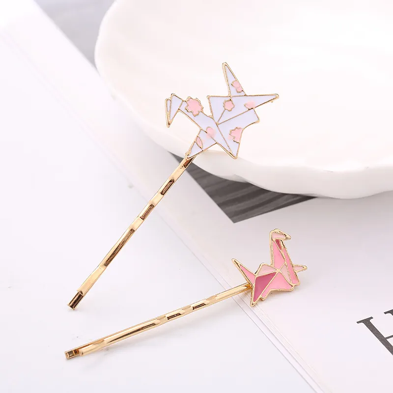 Fermaglio Per Capelli Gru Di Carta Origami In Lega Placcata Oro Smalto Motivo Sakura Stile Giapponese Accessori Per Capelli Donna