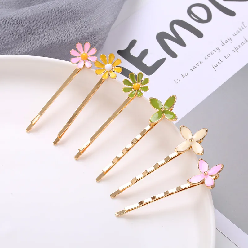 Sweet Enamel Daisy Floral Bobby Pins Alloy Sunflower Four Leaf Clover Hair Clips For Women Girls Hair Accessories Side Pins