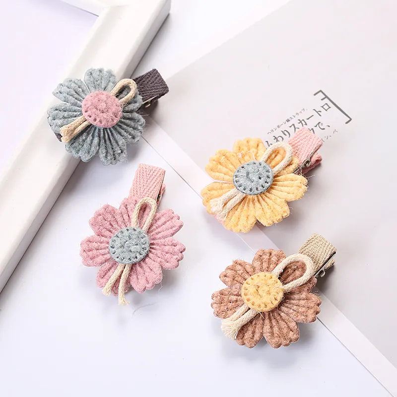 Süße Handgestrickte Sonnenblumen Haarklammern Für Mädchen Kleinkinder Stoffbezogene Gänseblümchen Entenschnabel Haarschmuck