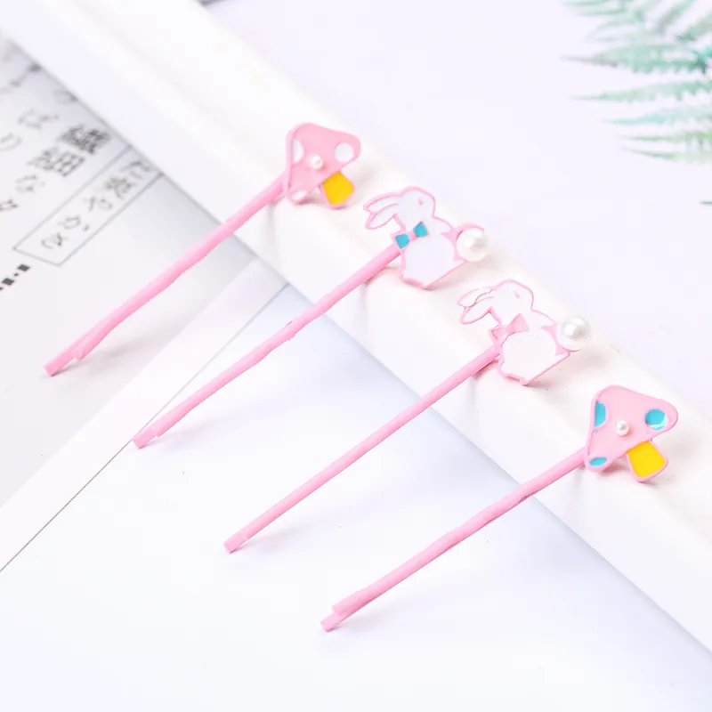 Niedliche Cartoon Pilz Hase Emaille Haarklammer Mit Kunstperle Rosa Süßer Haarschmuck Für Mädchen Damen