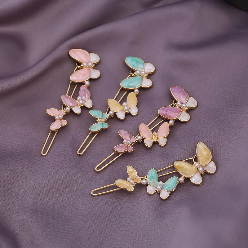 Japanischer Stil Legierung Emaille Schmetterling Haarklammer Mit Kunstperle Elegante Süße Seitenhaarnadel Für Damen Mode Haarschmuck