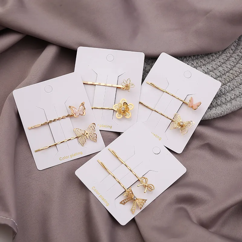 Elegant Zinc Alloy Electroplated Hair Clip Butterfly Flower Bowknot Gold Rhinestone Bobby Pins For Women Hair Styling Jewelry