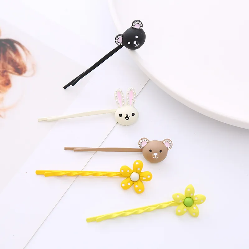 Mignon Ensemble de Pinces à Cheveux Dessin Animé Ours Lapin Fleur Alliage de Zinc Laqué Strass Pince à Cheveux pour Femme Fille Accessoires Cheveux