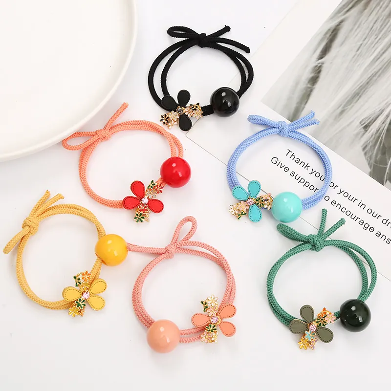 Élastiques à Cheveux Style Coréen Fleurs de Camélia pour Femmes Alliage Émail Floral Strass Perle en Résine Accessoires Cheveux