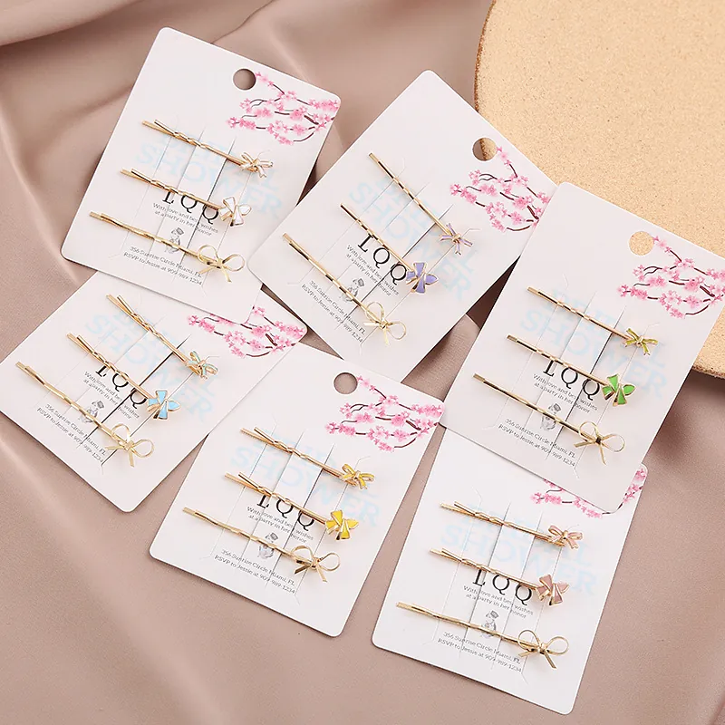 Ensemble de Barrettes à Cheveux en Alliage Nœud Papillon Doux pour Femmes Filles Couleurs Bonbon Émail Accessoires de Mode Lot de 3