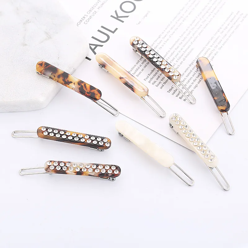 Elegant Acetate Leopard Print Hair Clip For Women Retro Tortoise Shell Rhinestone Barrette Duckbill Side Clip Hair Accessories