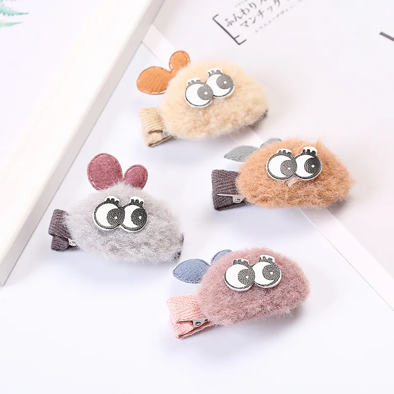 Pinces à Cheveux Mignonnes en Coton Peluche Monstre de Dessin Animé pour Enfants Filles Gros Yeux Barrette Bec de Canard Fait à la Main