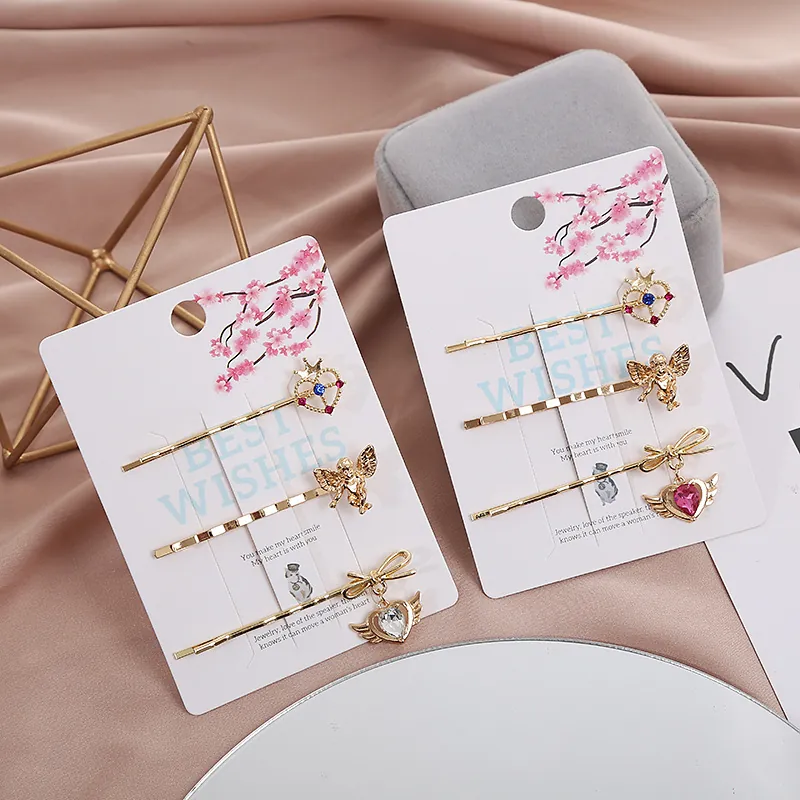 Engel Flügel Herz Krone Strass Legierung Haarspange Set Vintage Süß Gold Haarklammern Für Frauen Mädchen Mode Schmuck Zubehör