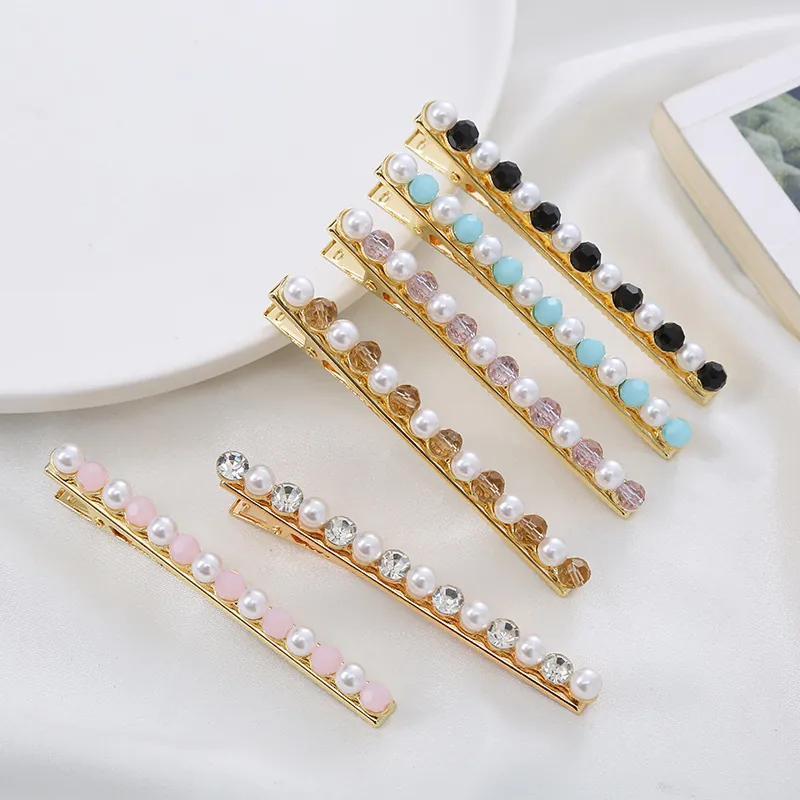 Vintage Gold Alloy Faux Artificial Pearl Rhinestone Hair Clip For Women Korean Style Elegant Duckbill Side Bangs Clip Hair Jewelry