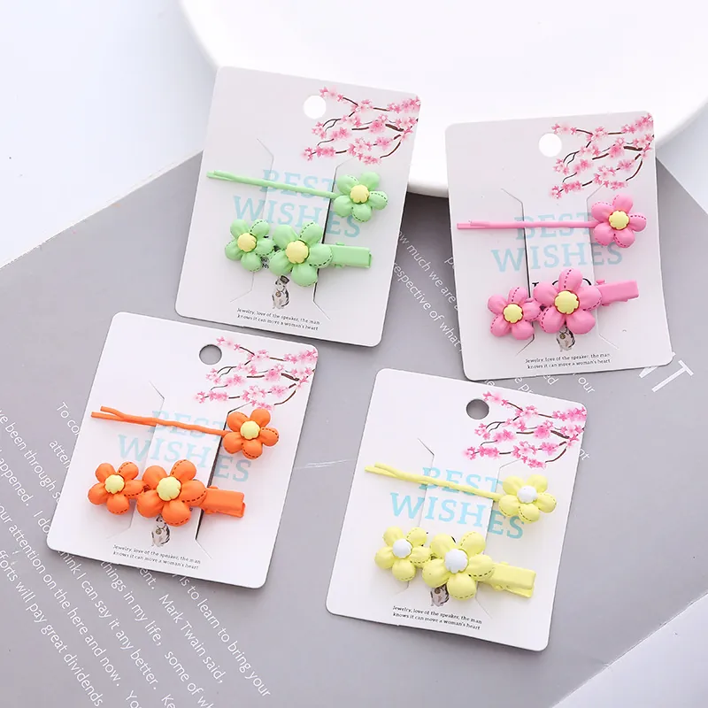 2Pcs Matte Flower Hair Clip Set For Women Simple Floral Duckbill Clip Bobby Pin Bangs Side Clip Korean Style Hair Accessories