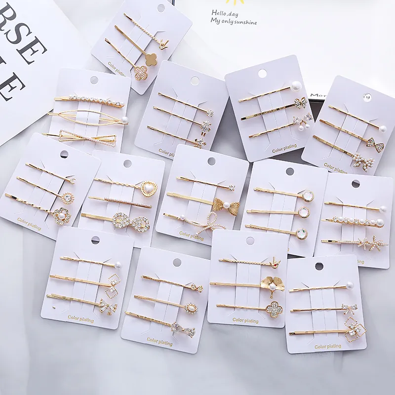 Goldlegierung Haarspangen Künstliche Perle Strass Seestern Herz Kleeblatt Schleife Haarnadeln Für Damen Mode Haarschmuck