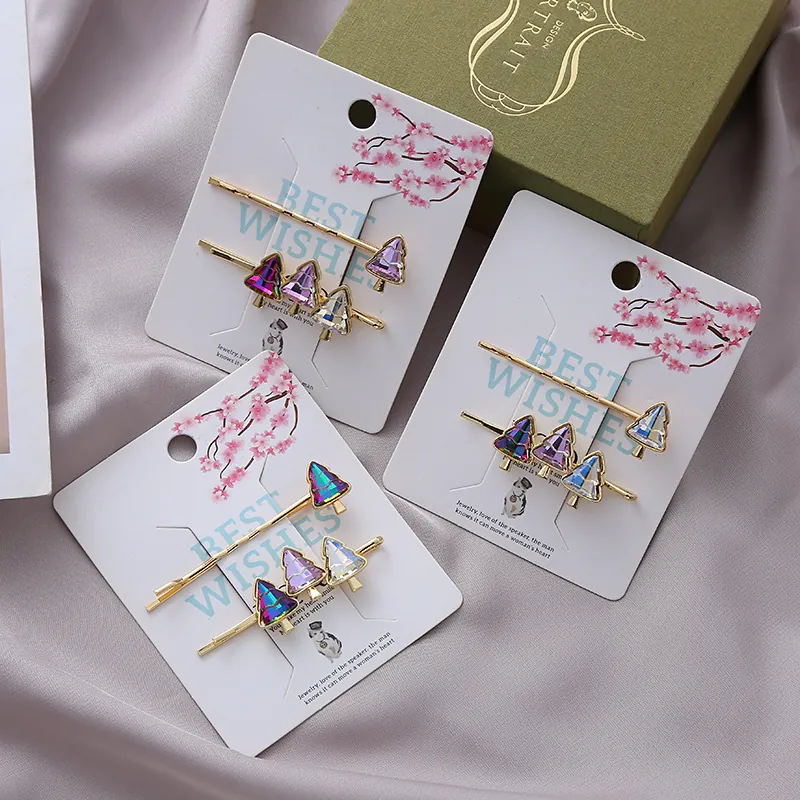 Women Kids Christmas Tree Crystal Bobby Pins Gold Metal Rhinestone Hair Clips Festive Holiday Hair Accessories Party Decoration