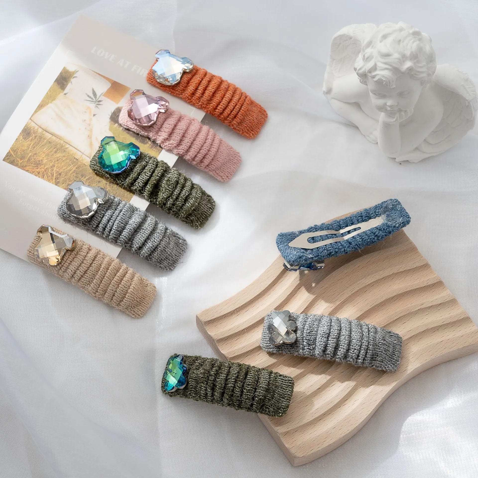 Fermaglio per Capelli a Forma di Orsetto in Maglia di Peluche Con Cristallo Artificiale Clip BB Accessori per Capelli Donna