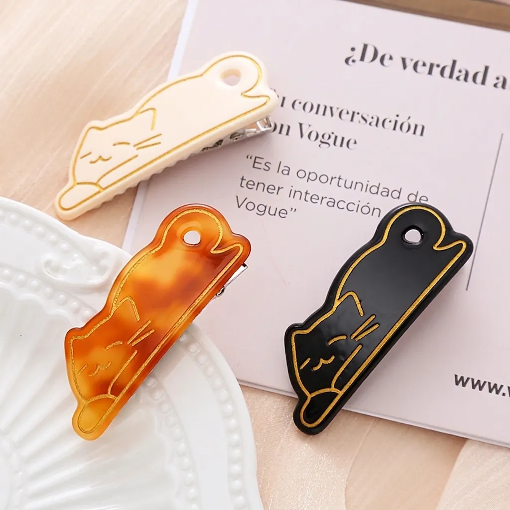 Pinces à Cheveux Bec de Canard en Acrylique en Forme de Chat pour Femmes Accessoires de Cheveux Faits à la Main de Chaton Mignon