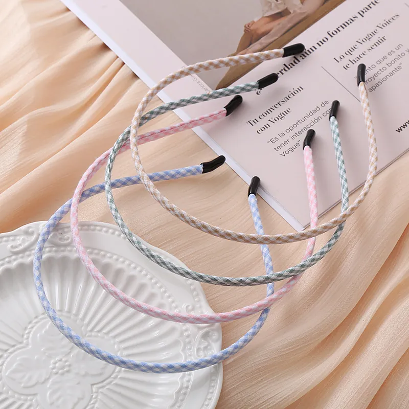 Sweet Gingham Plaid Fabric Wrapped Alloy Headband For Women Girls Fresh Forest Style Handmade Hair Band Daily Hair Accessories
