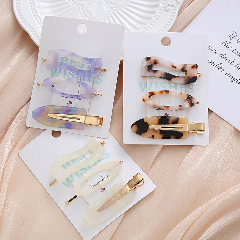 Women Acetate Hair Clips Set Minimalist Geometric Tortoise Shell Marble Pattern Hairpins Gold Alloy Duckbill Clips Set