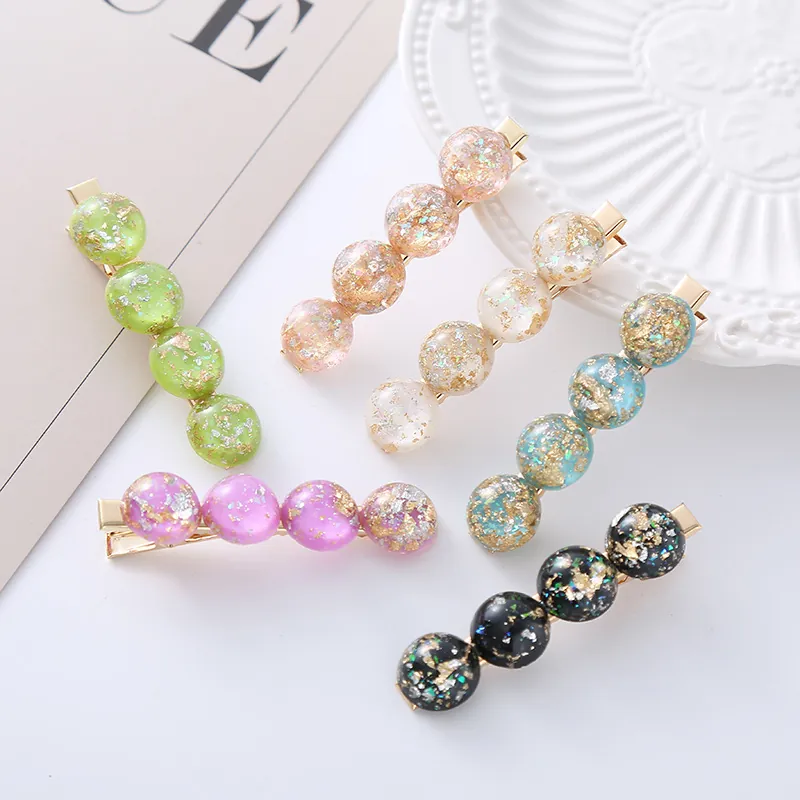 Korean Style Shining Resin Hair Clip Gold Foil Inlaid Alloy Duckbill Clip Fresh Sweet Hair Accessories For Women Jewelry