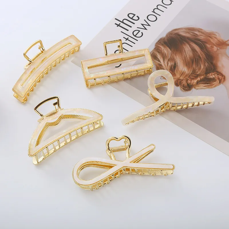 Französischer Stil Große Legierung Acryl Haarklammer Marmor Textur Hai Haarklammer Elegant Hinterkopf Styling Haarschmuck Für Damen