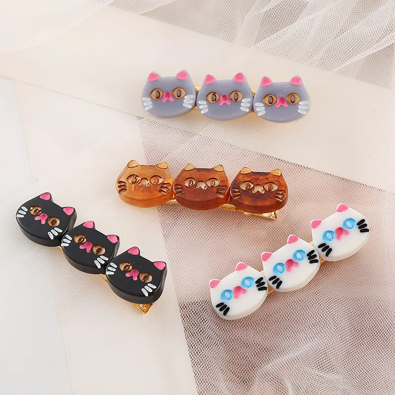 Simpatica Molletta per Capelli a Forma di Gatto per Ragazze Clip a Becco d'Anatra in Acrilico Fermaglio Laterale in Metallo