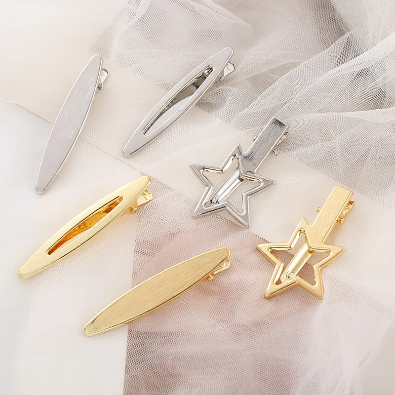 Minimalistische Gebürstetes Metall Stern Oval Haarspangen Für Damen Gold Silber Legierung Entenschnabelklemme Mode Haarschmuck