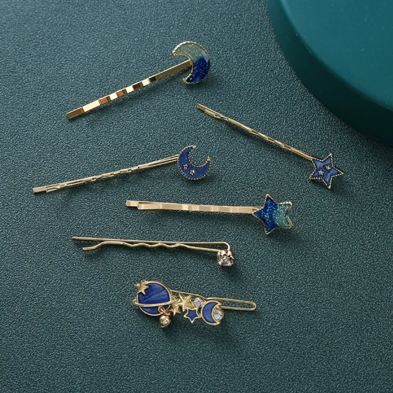 Sognanti Fermagli per Capelli Cielo Stellato Luna Stella Pianeta per Donna Ragazza Fresco Dolce Smalto Strass Perla Artificiale Gioielli