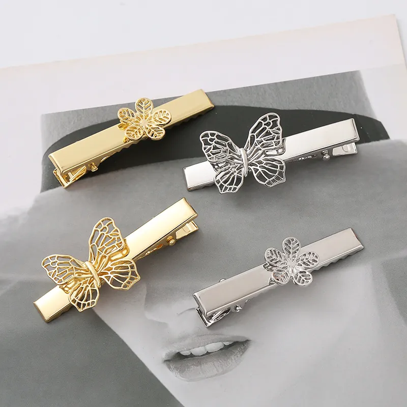 Vintage Butterfly Flower Leaf Hair Clip For Women Zinc Alloy Enamel Hollow Out Hairpin Gold Silver Duckbill Spring Clip