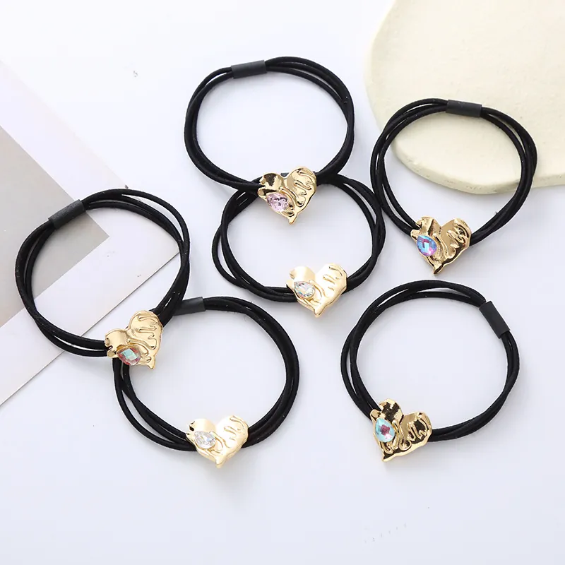 Crystal Heart Hair Ties Alloy Rhinestone Elastic Hair Rope For Women Sweet Minimalist Aesthetic Hair Accessories For Dating