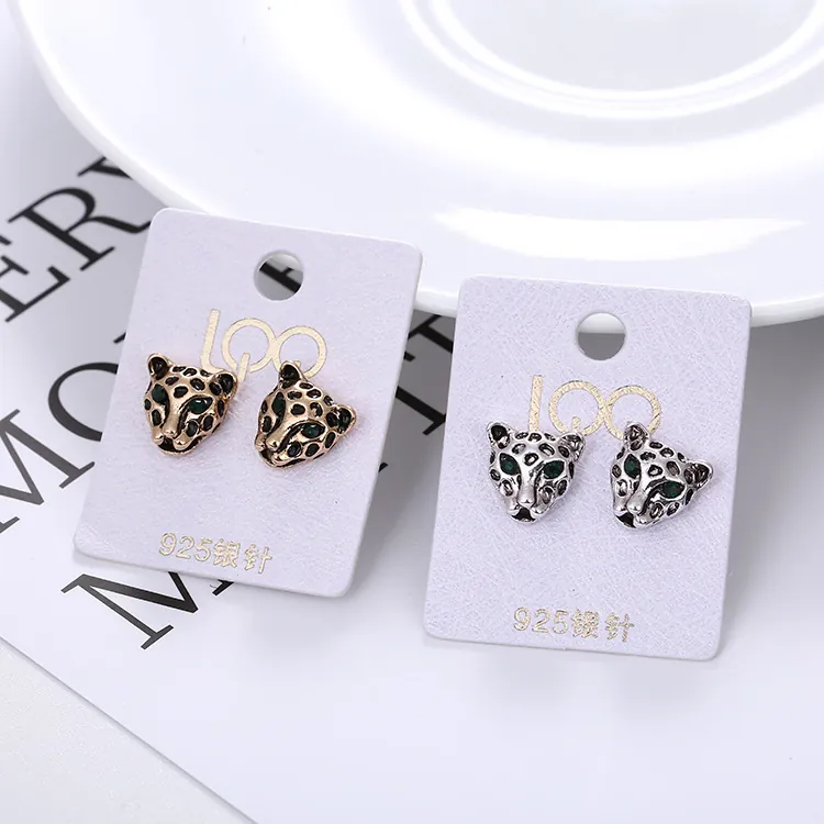 Vintage Alloy Leopard Head Stud Earrings With 925 Sterling Silver Earring Post Antique Gold Silver Rhinestone Animal Jewelry For Women