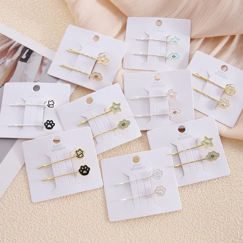 Lindo Juego de Horquillas de Gato Estrella Nube de Aleación de Zinc Esmaltada Accesorios para el Cabello Oro Plata para Mujer