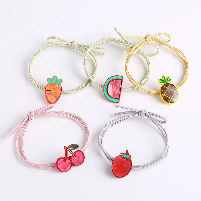 Élastiques à Cheveux Motifs Fruits Frais Sucré Ananas Fraise Cerise Pastèque Alliage Résine Bandeaux pour Femmes Filles
