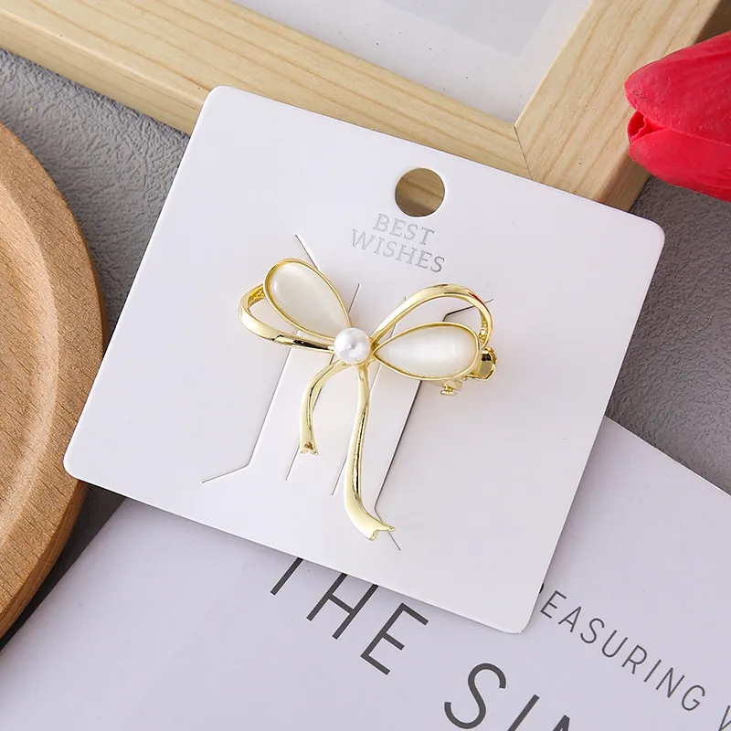Barrette à Cheveux Nœud Doré Élégante Avec Fausse Künstliche Perle et Pierre de Chat pour Femme Accessoires Bijoux en Alliage Style Princesse