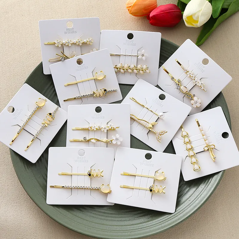 Barrettes à Cheveux Fleur Chat Arête de Poisson Strass Künstliche Perles Faux Alliage Doré Accessoires de Cheveux pour Femmes Épingles Douces