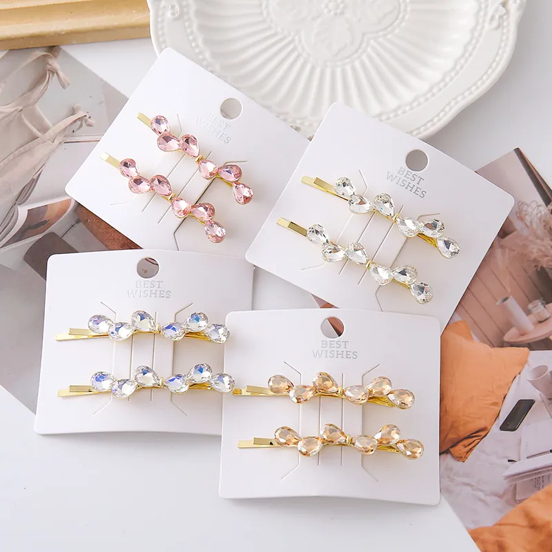 Luxus Legierung Tränenform Strass Haarklammern Elegante Pony Seitenklammern Mode Handgefertigter Kopfschmuck Für Damen