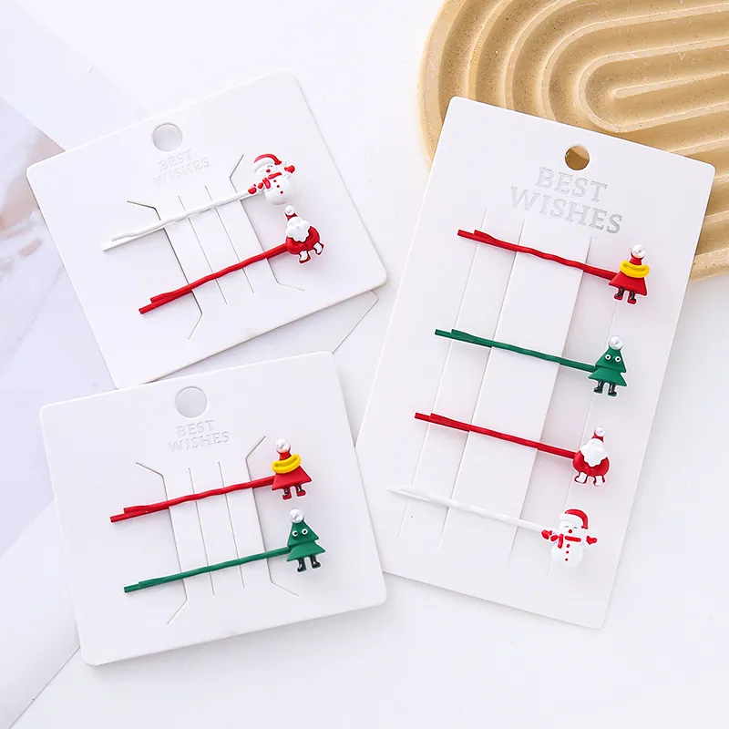 Christmas Hair Clips Set Alloy Enamel Bobby Pins Santa Claus Christmas Tree Snowman Artificial Pearl Hair Accessories For Women