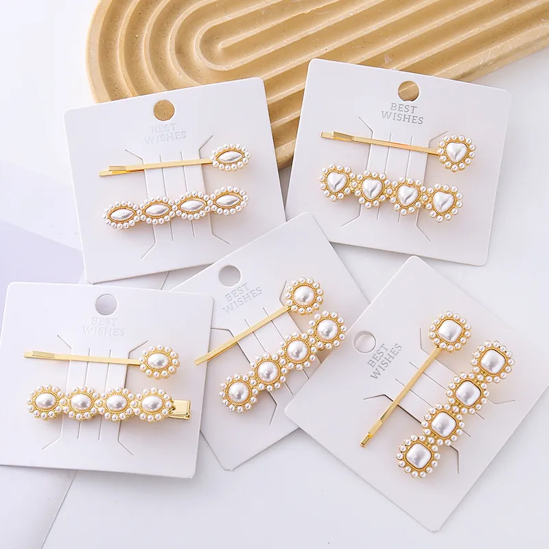 Barrette Et Épingle À Cheveux Élégantes En Künstliche Perles D'Imitation Pour Femmes Alliage Doré Coeur Carré Fleur Bijoux Cheveux Style Français