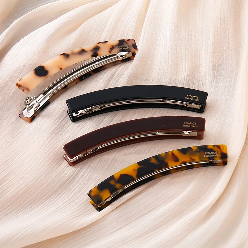 French Style Acetate Leopard Print Banana Hair Clip Handmade Minimalist Ponytail Vertical Clip Elegant Hair Accessories For Women
