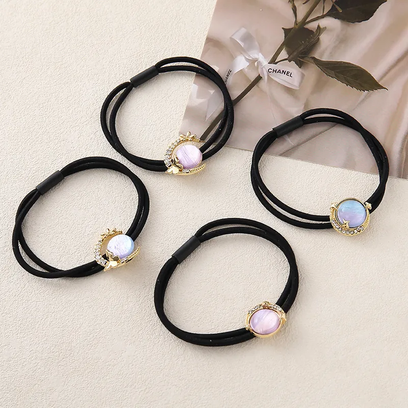 Fermaglio Elastico per Capelli con Strass a Forma di Pianeta Lusso Francese Elegante Lega di Zinco Accessori per Capelli Donna