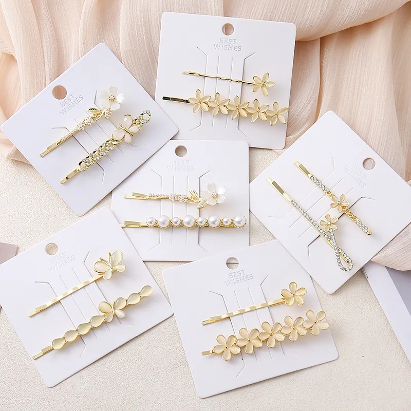 Elegant Goud Zinklegering Bloem Vlinder Haarclips Set Met Nep Kunstparel Strass Voor Vrouwen Zoete Haaraccessoires
