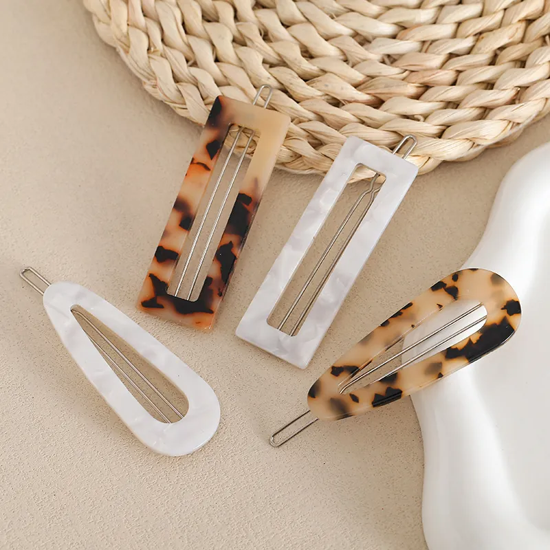 French Mori Style Vintage Marble Leopard Pattern Acrylic Hair Clips Simple Geometric Rectangle Bangs Clips Headwear For Women