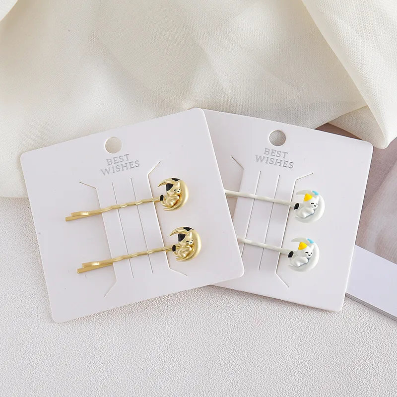 Fermagli per Capelli in Lega Gatto Luna per Donne Ragazze Simpatici Animali Forcine in Metallo Strass Accessori Capelli Regalo
