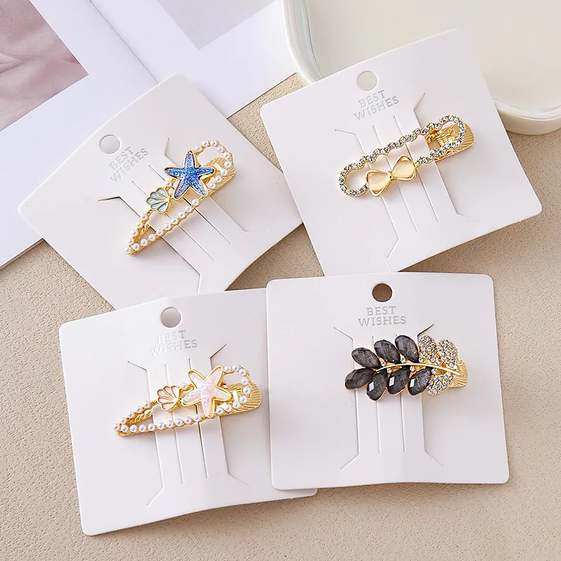 Korean Style Ocean Alloy Starfish Shell Faux Artificial Pearl Rhinestone Bow Leaf Hair Clip For Women Daily Vacation Hair Jewelry