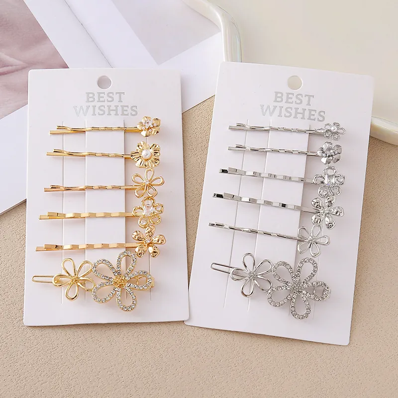 Barrettes à Cheveux en Alliage Cristal Fleurs de Luxe Strass Künstliche Perle Pinces à Cheveux Or Argent Accessoires de Coiffure pour Femmes Mariage