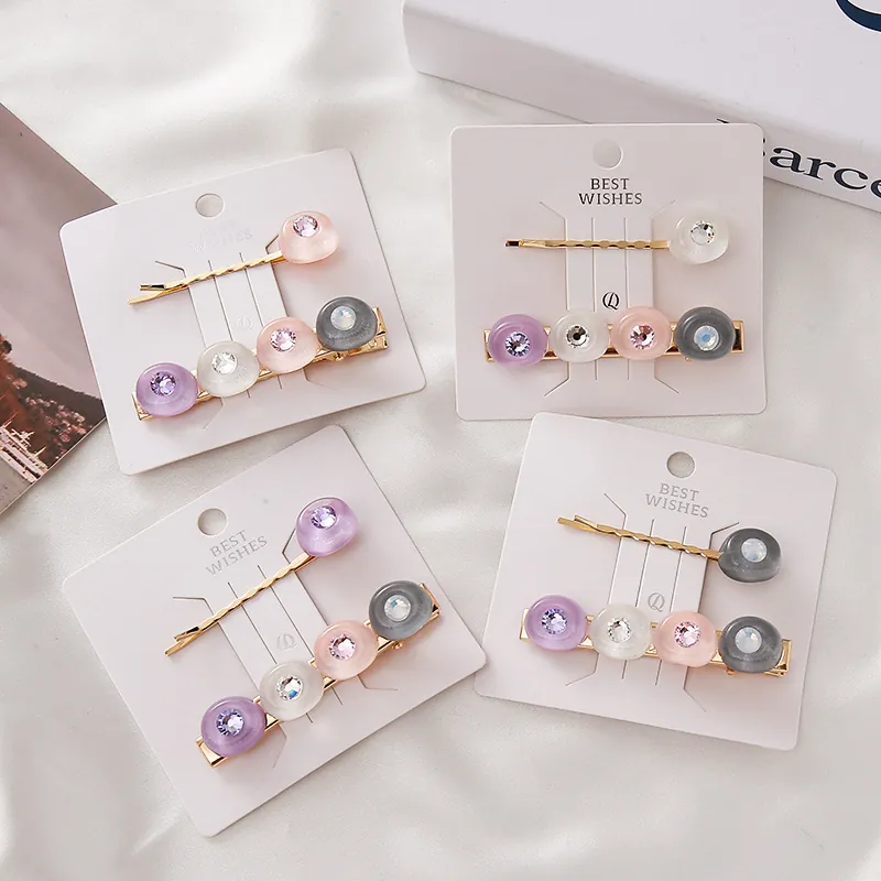 Ensemble de Pinces à Cheveux Style Dessert Mignon en Alliage d'Acétate avec Strass Coeur Épingle à Cheveux Douce Accessoires