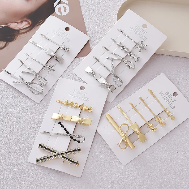 Assorted Bowknot Star Rhinestone Alloy Hair Clips For Women Elegant Duckbill Side Hairpins Sweet Cool Fashion Accessories