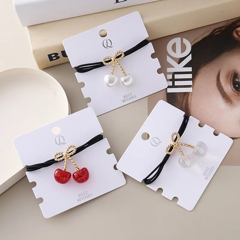 Chouchous En Forme De Cerise Pour Femmes Filles Élastiques À Cheveux Noirs Élégants Avec Nœud En Alliage Doré Pendentif Fruit En Résine Künstliche Perle Paillettes Accessoires Pour Cheveux