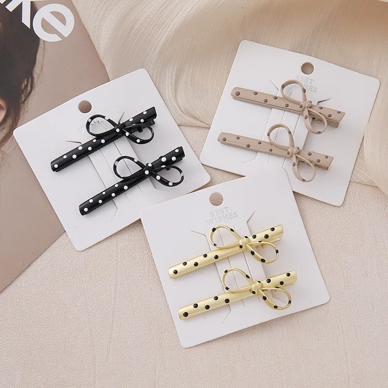Elegant Polka Dot Bowknot Hair Clip Set For Women Fabric Alloy Side Clip Fashion Commuter Decorative Hairpins Accessory