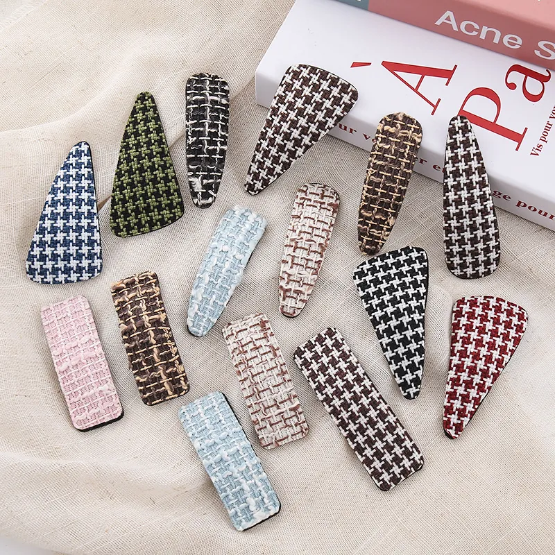 Vintage Houndstooth Tweed Fabric Hair Clips For Women Elegant Autumn Winter BB Clips Bangs Side Clips Hairpins Accessories