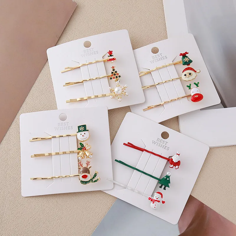 Weihnachten Haarklammern Legierung Emaille Strass Weihnachtsmann Elch Schneemann Schneeflocke Haarnadeln Für Feiertagsparty Haarschmuck